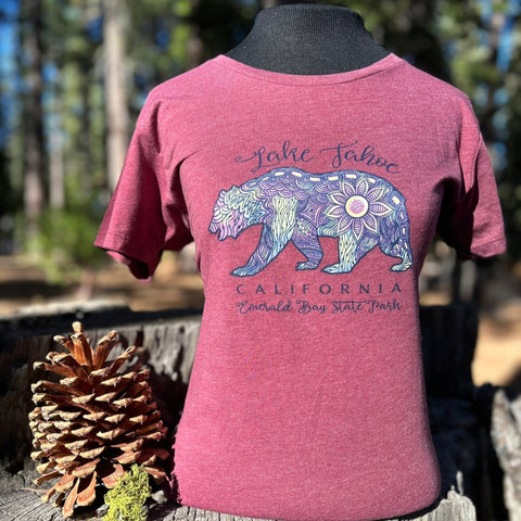 Women's Flower Bear Tee- Emerald Bay State Park